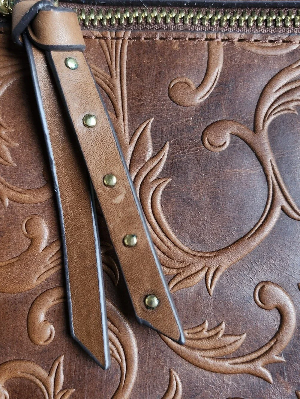 Tignanello Brown Embossed Leather Crossbody Bag RFID Boho NWOT